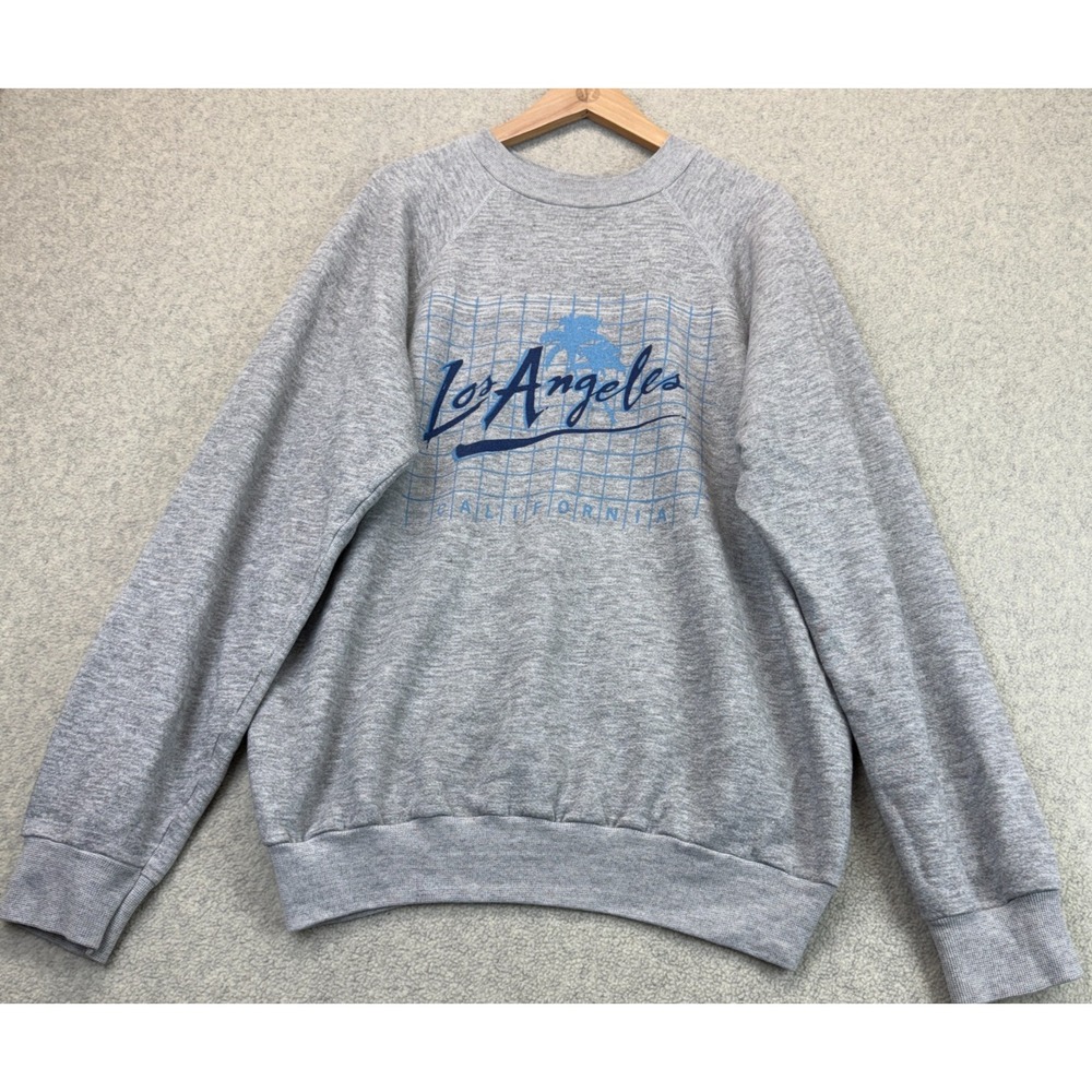Vintage Unisex Pullover Sweatshirt Gray Souvenir Los Angeles Graphic Crew L